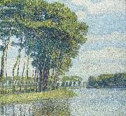 Paul Baum Trees by a canal oil on canvas